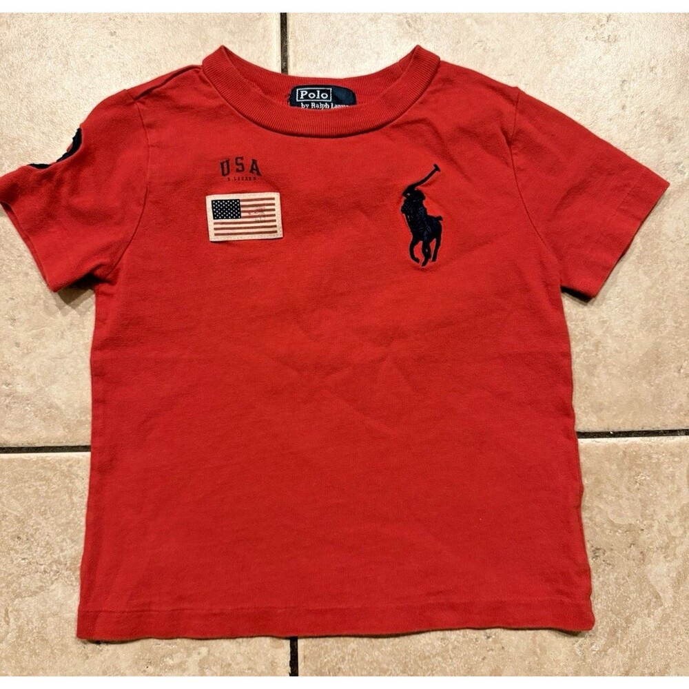Vintage Polo Ralph Lauren Shirt Baby Toddler 24M Red Big Pony RL USA T-Shirt #3